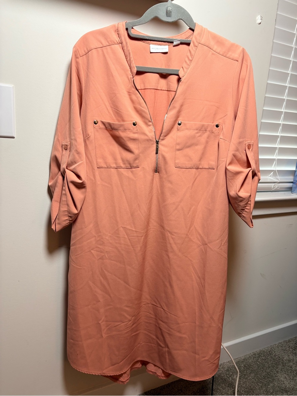 New York & Company Peach Zip-Front Midi Dress